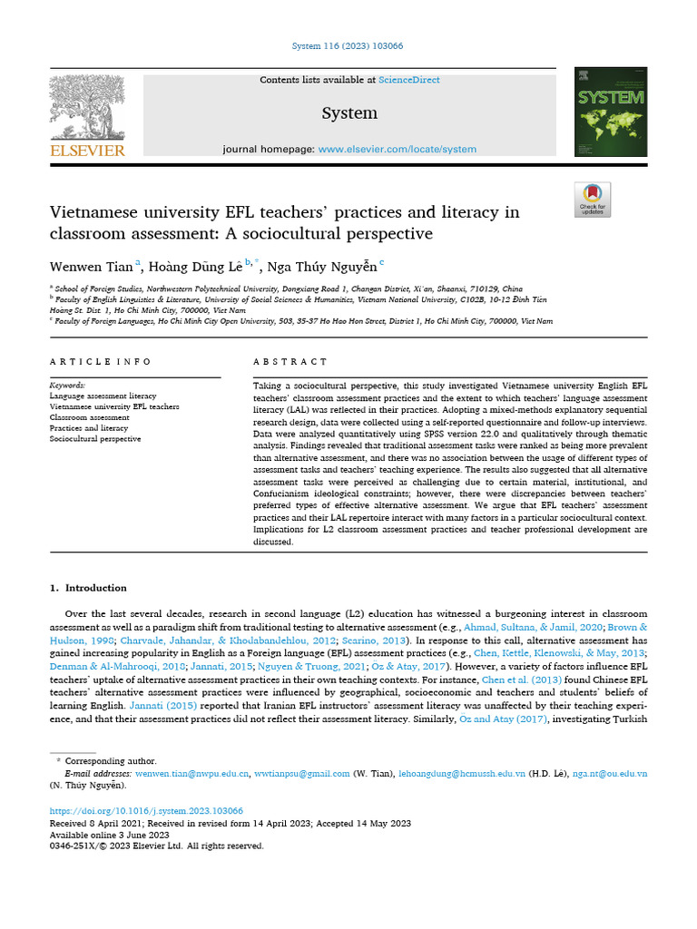 EFL Teachers' Assessment Practices in Vietnam | PDF | Educational ...