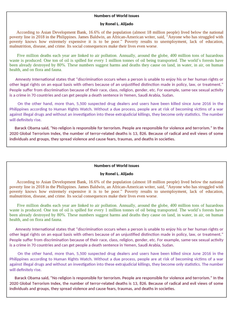 Global Issues: Poverty, Pollution, and Violence | PDF | Discrimination ...