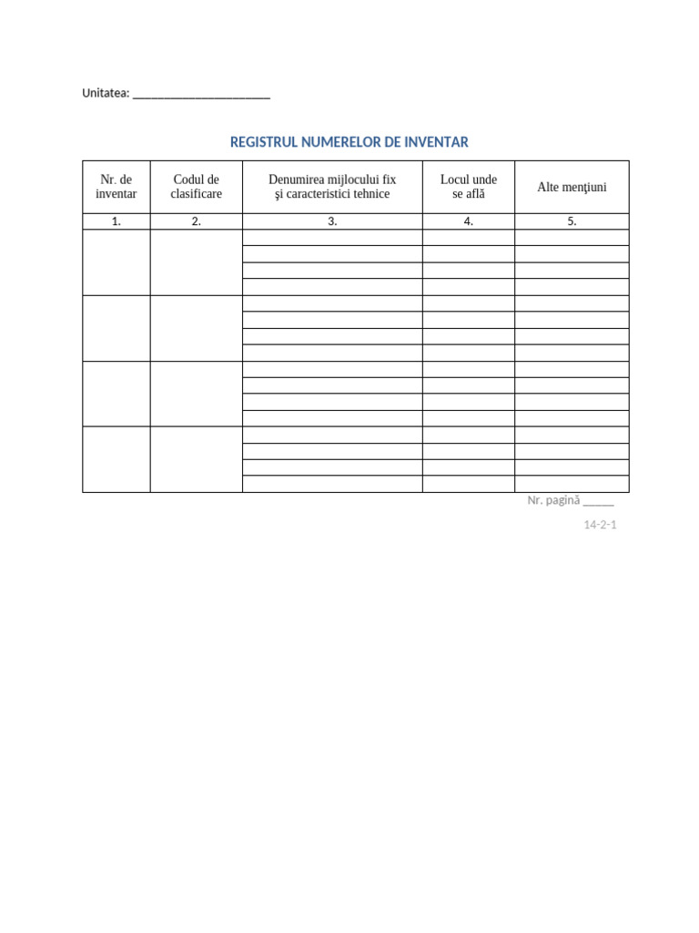 Registrul Numerelor de Inventar | PDF