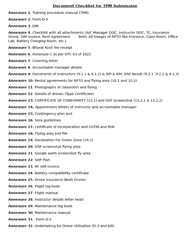 TPM Submission Document Checklist | PDF
