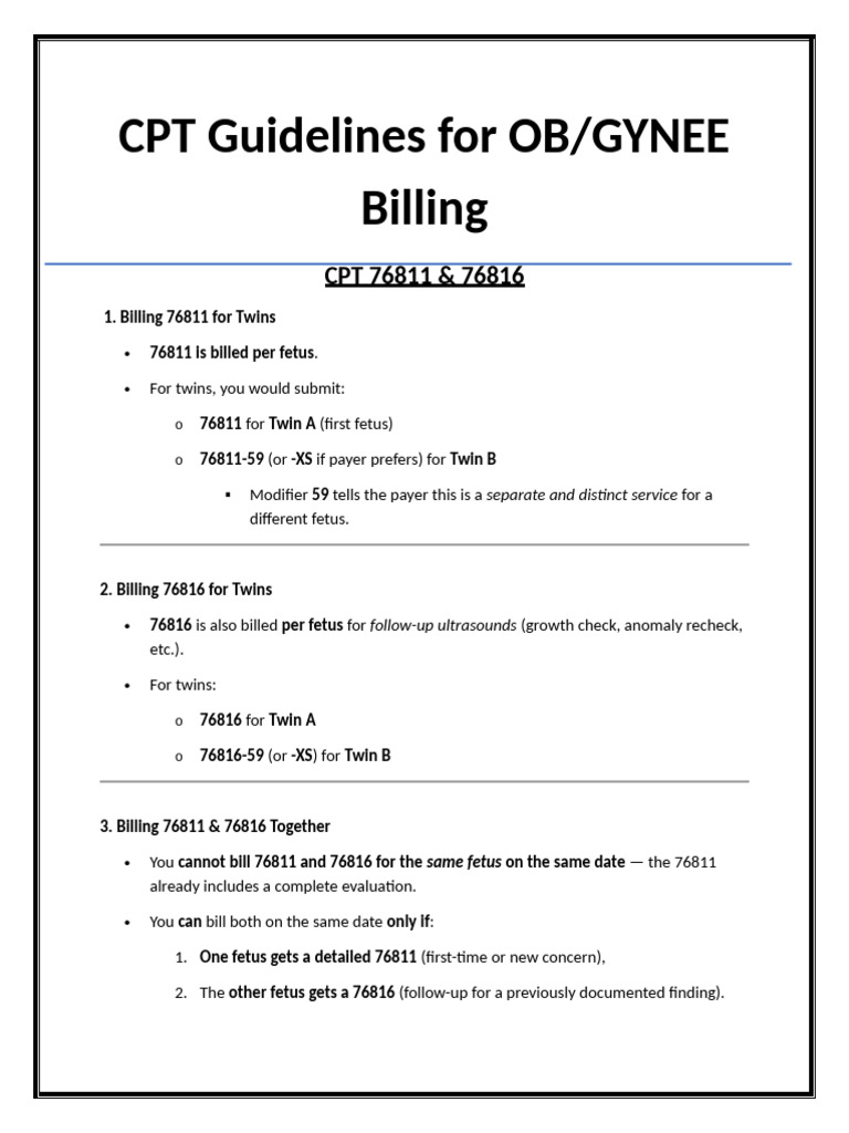 CPT Billing for Twins: 76811 & 76816 | PDF