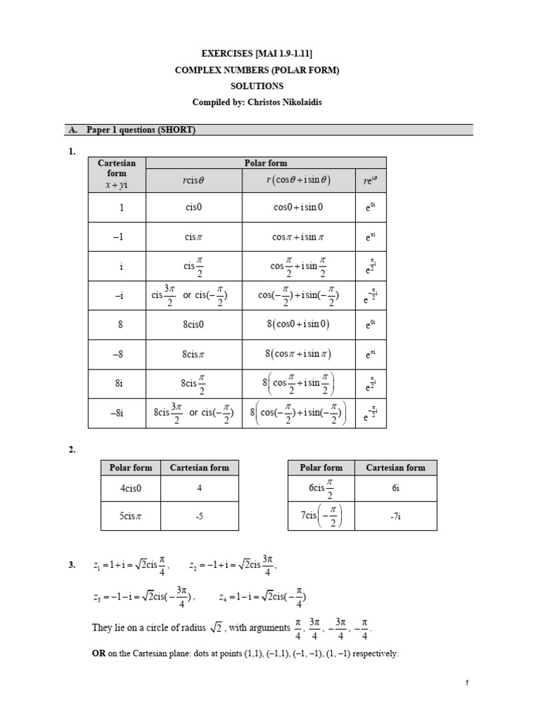 Complex Numbers Polar Form Solutions | PDF