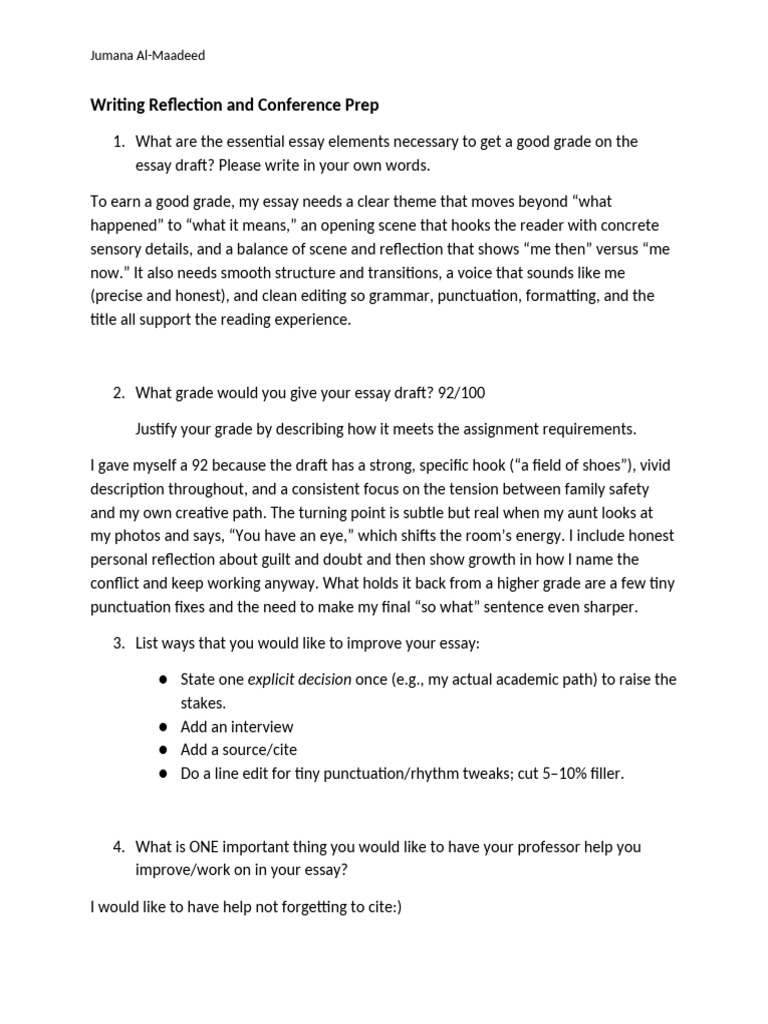 UNIV 111 - Writing Reflection and Conference Prep | PDF
