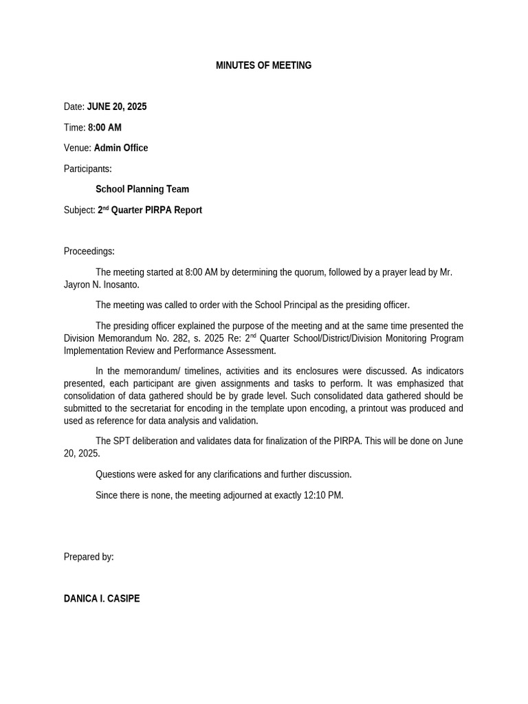 2nd Quarter PIRPA Meeting Minutes | PDF