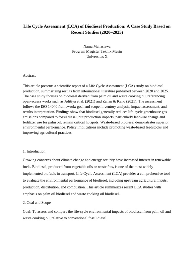 LCA of Biodiesel: Palm Oil vs. Waste Oil | PDF | Biodiesel | Life Cycle ...
