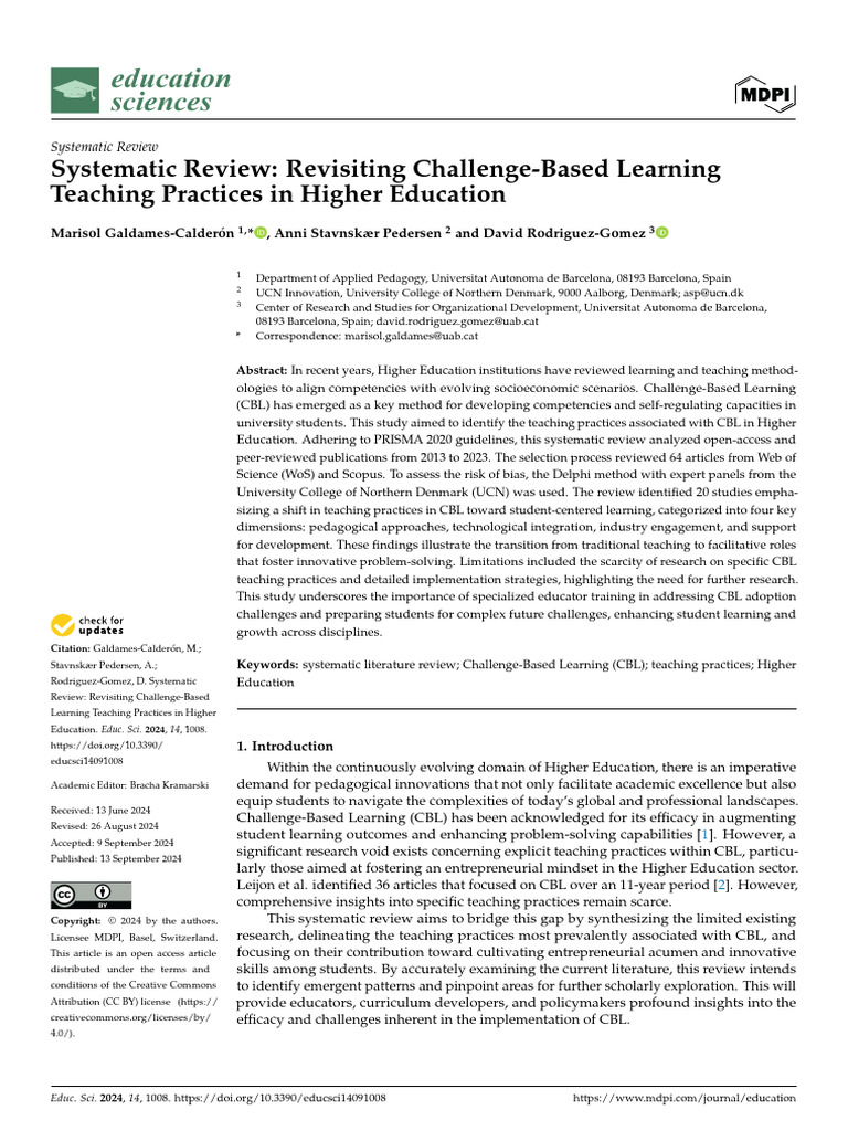 Challenge-Based Learning in Higher Ed | PDF | Systematic Review | Cognition