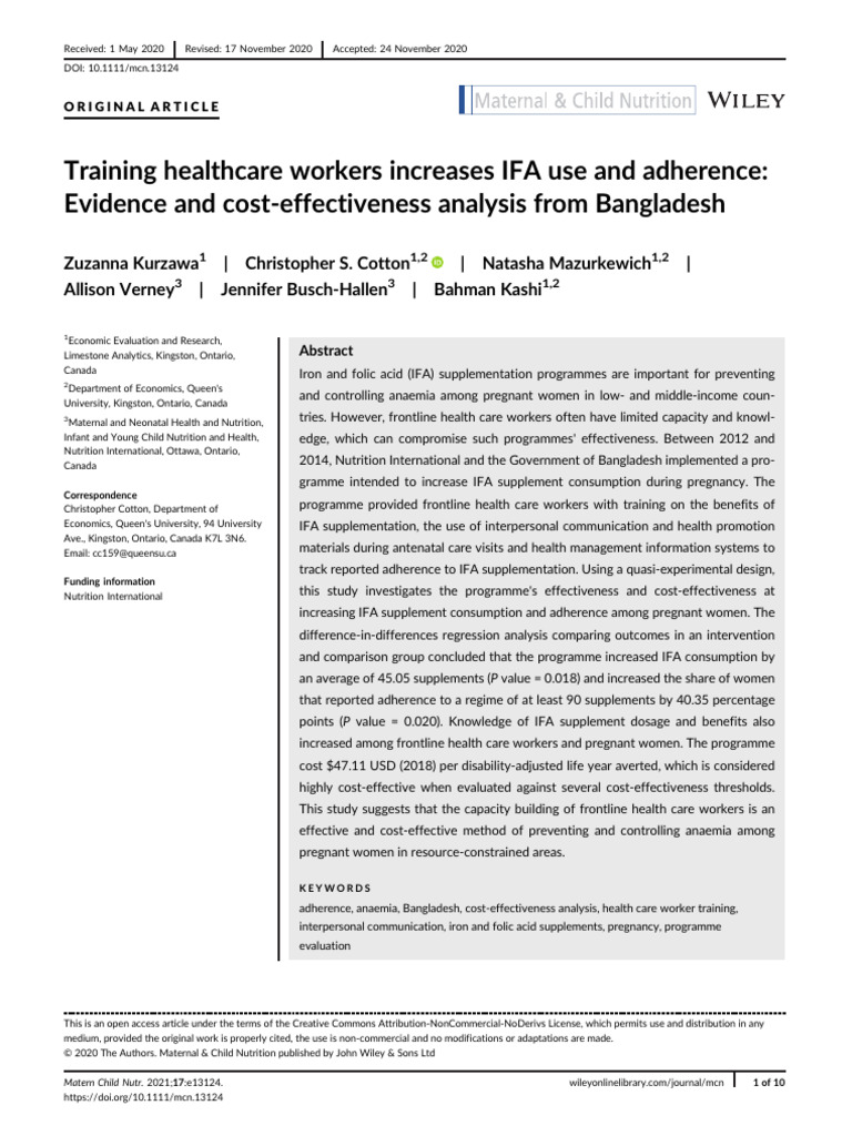 Training Healthcare Workers Increases IFA Use and Adherence | PDF