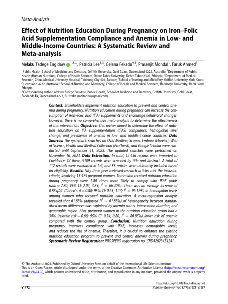 Effect of Nutrition Education During Pregnancy On Iron-Folic ...