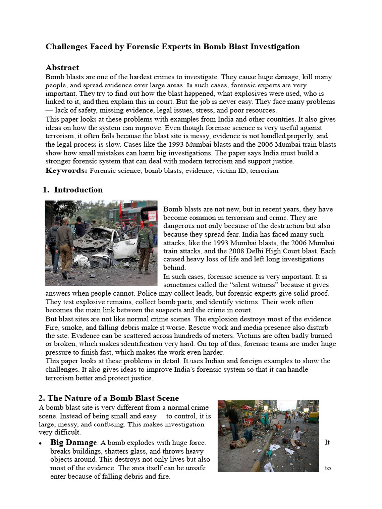 Forensic Challenges in Bomb Blast Investigations | PDF | Forensic ...