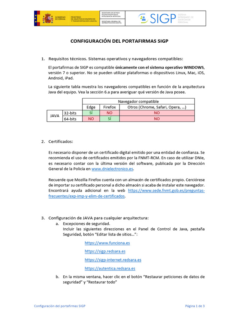 Configuración del Portafirmas SIGP | PDF | explorador de Internet ...