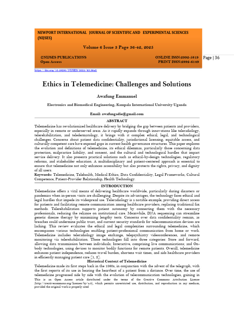Ethics and Challenges in Telemedicine | PDF | Health Care | Health ...