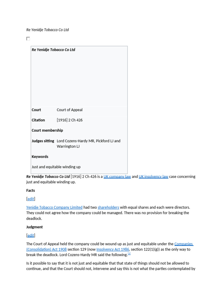 Just and Equitable Winding Up Case | PDF | United Kingdom Insolvency Law
