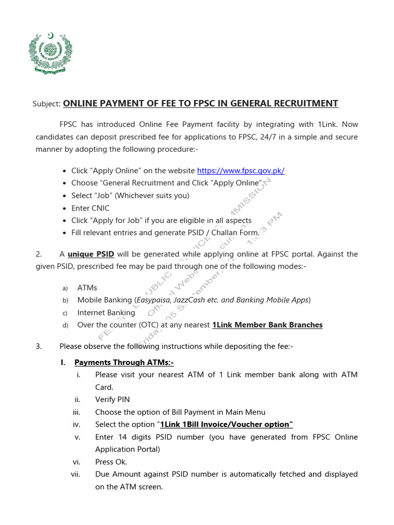 FPSC Online Fee Payment Guide | PDF | Receipt | Payments