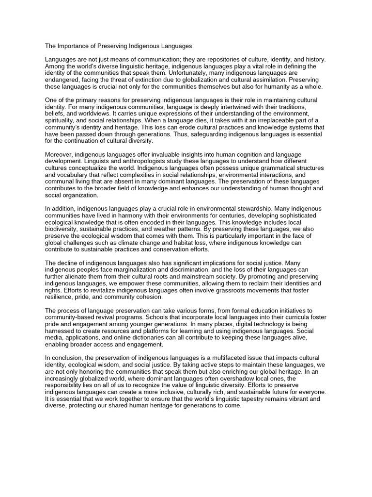 Preserving Indigenous Languages: A Necessity | PDF | Biodiversity ...