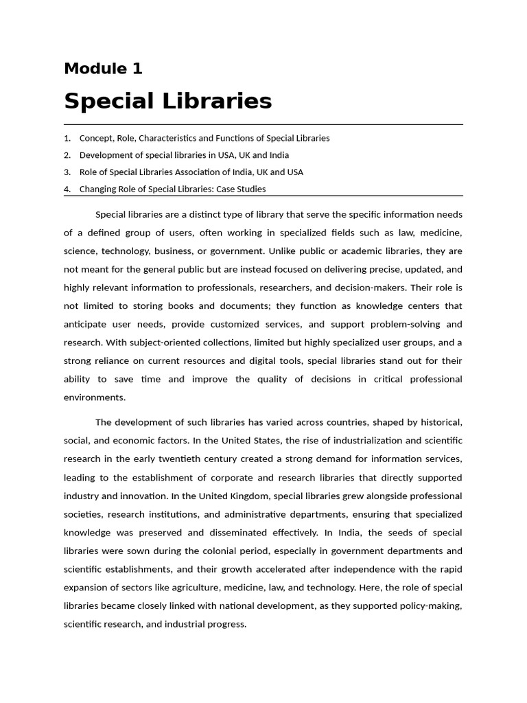 Understanding Special Libraries' Roles | PDF | Libraries