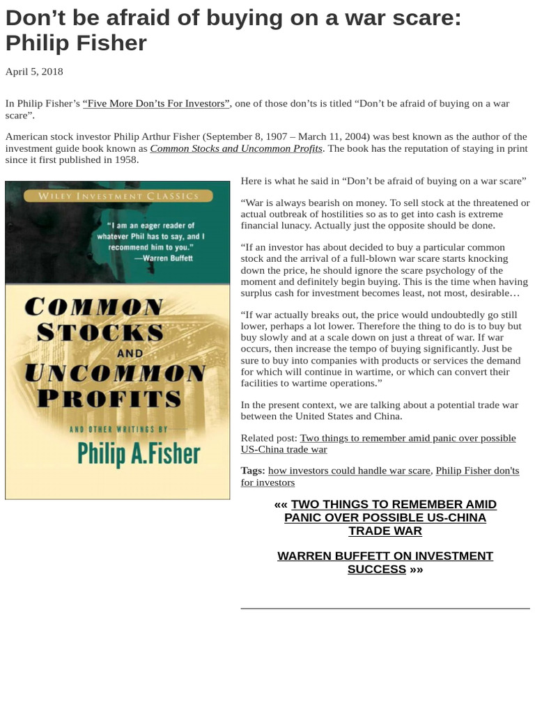 Don't Be Afraid of Buying On A War Scare - Philip Fisher - Buffettpedia ...
