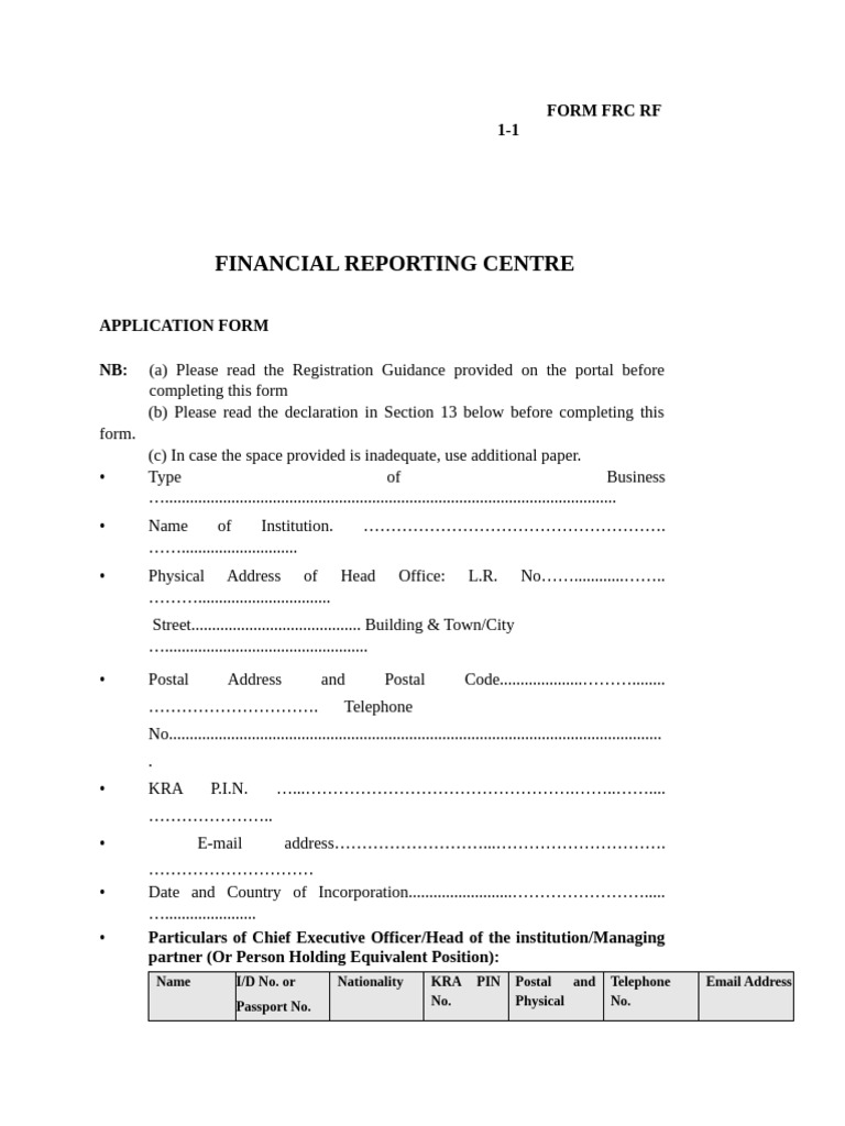 FRC Financial Reporting Application Form | PDF | Notary Public | Government