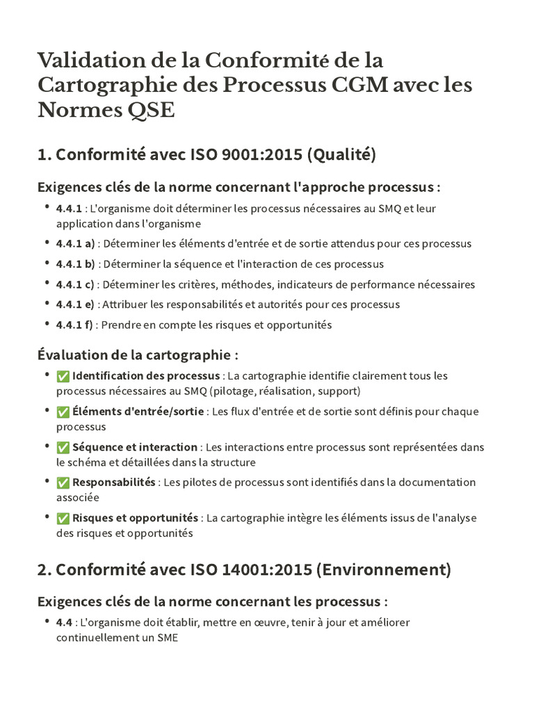 Conformité QSE des Processus CGM | PDF | Système de management de la ...