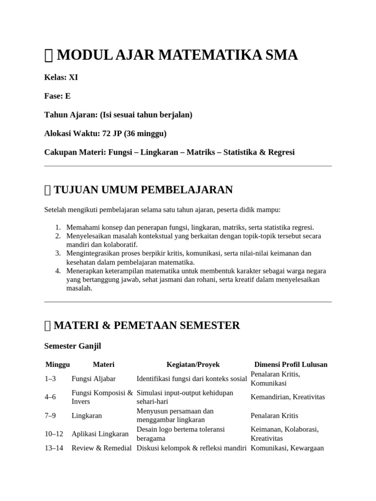 Modul Ajar Matematika SMA Kelas XI | PDF