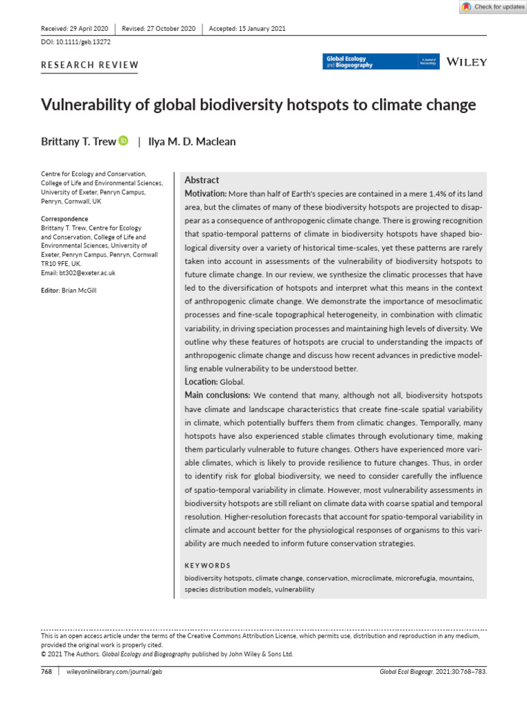Vulnerability of Global Biodiversity Hotspots To Climate Change | PDF ...
