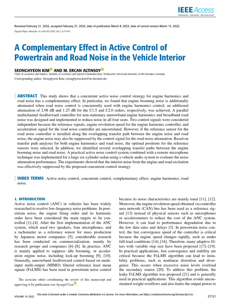 Active Control of Vehicle Noise Reduction | PDF | Microphone | Decibel