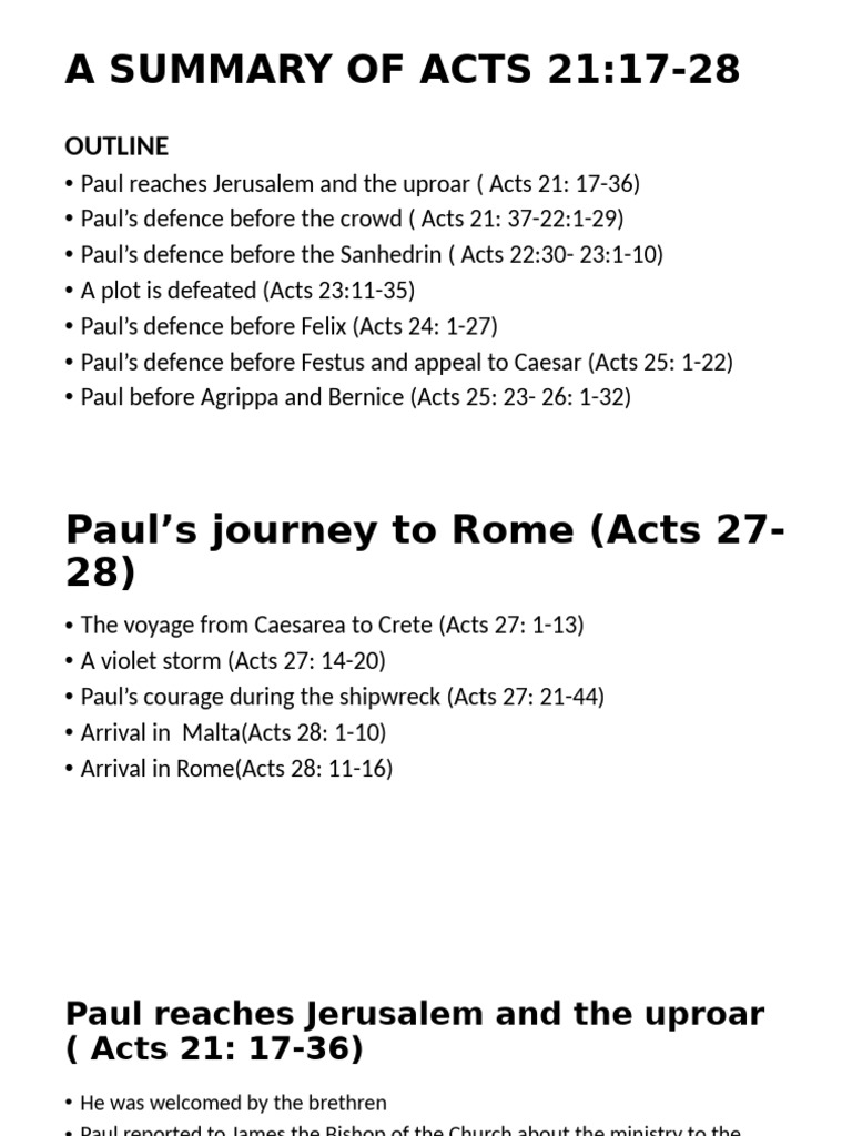 Summary of Acts 21: Paul in Jerusalem | PDF | Paul The Apostle | Acts ...