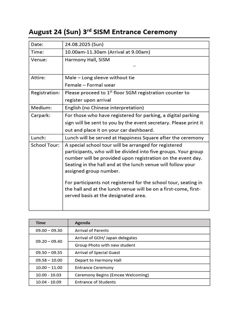 Basic Info and Programme For SISM Event On 8.24 For SGM Participants | PDF
