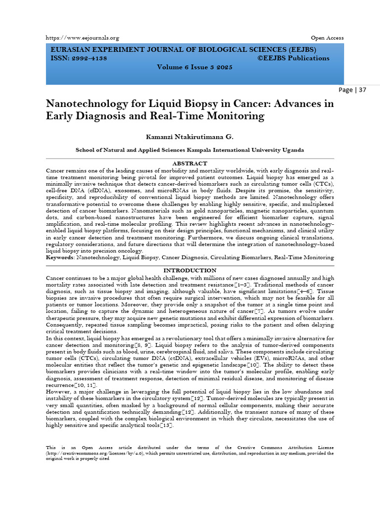 Nanotechnology For Liquid Biopsy in Cancer: Advances in Early Diagnosis ...