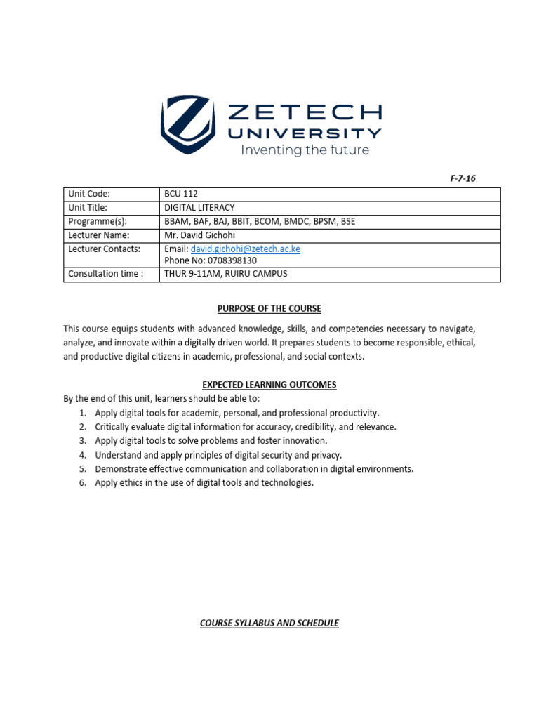 Digital Literacy Course Syllabus | PDF | Information Literacy | Information