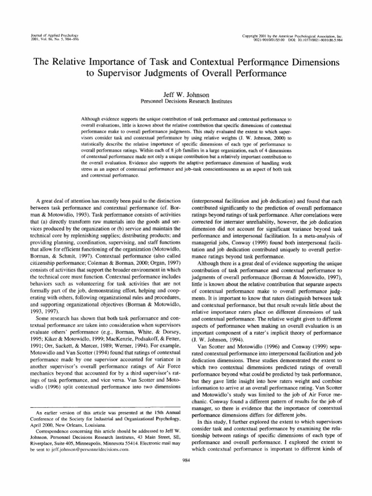 Task vs. Contextual Performance in Evaluations | PDF | Linear ...