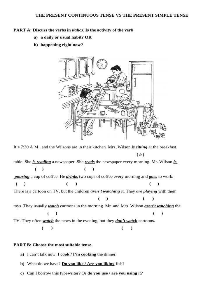 Present Simple Vs Present Continuous Tense ST | PDF | Linguistics