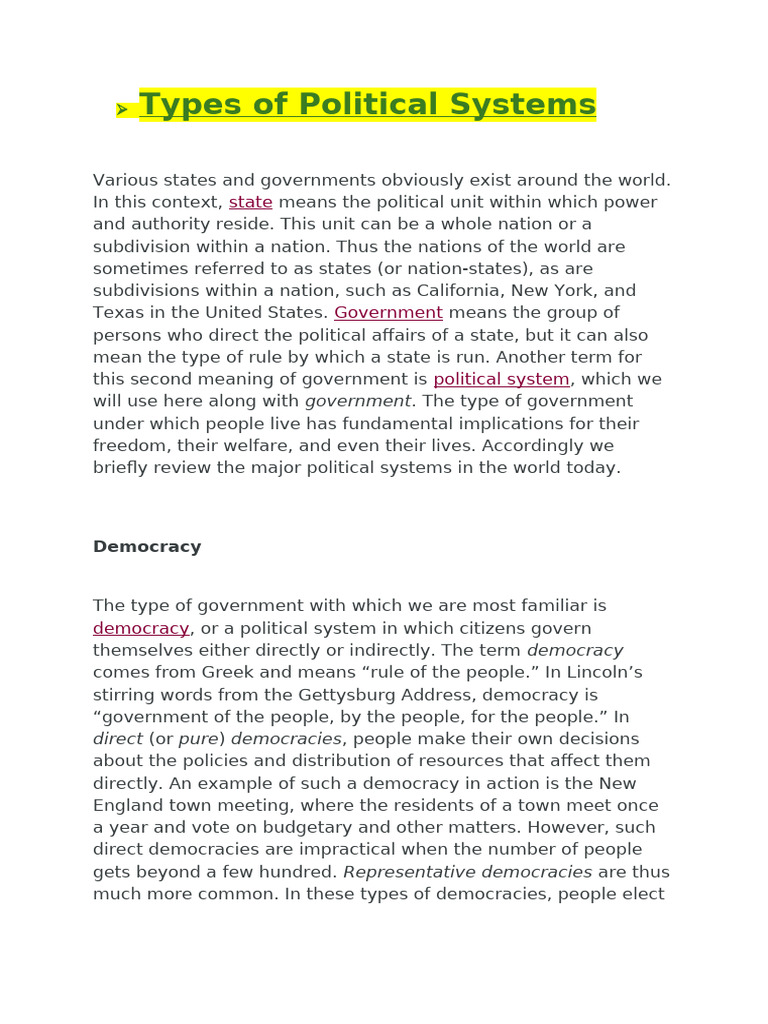 Overview of Political Systems Worldwide | PDF | Authoritarianism ...