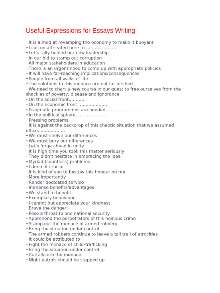 Essential Essay Writing Expressions | PDF