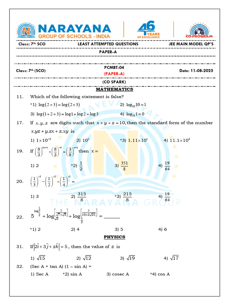 7 Sco - Paper-A - Jee Main - Least Attempted QP - (Holiday Package ...