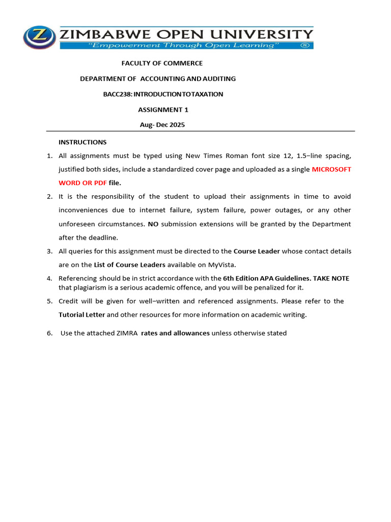 Taxation Assignment Guidelines 2025 | PDF | Taxes | Value Added Tax