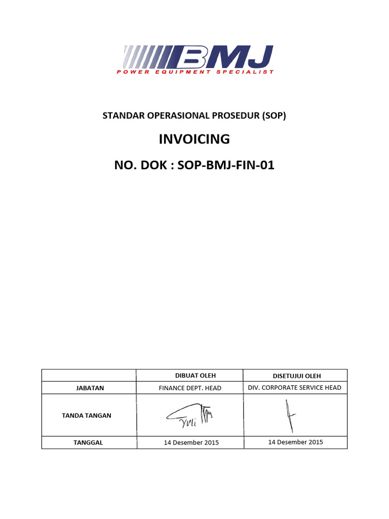 SOP Invoicing PT BMJ untuk Penagihan | PDF