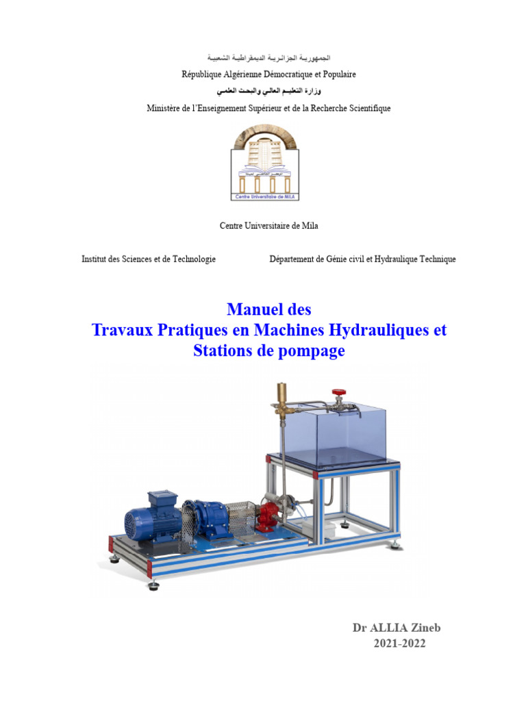 Manuel TP Machines Hydrauliques 1ère Année | PDF | Pompe | Kilogramme