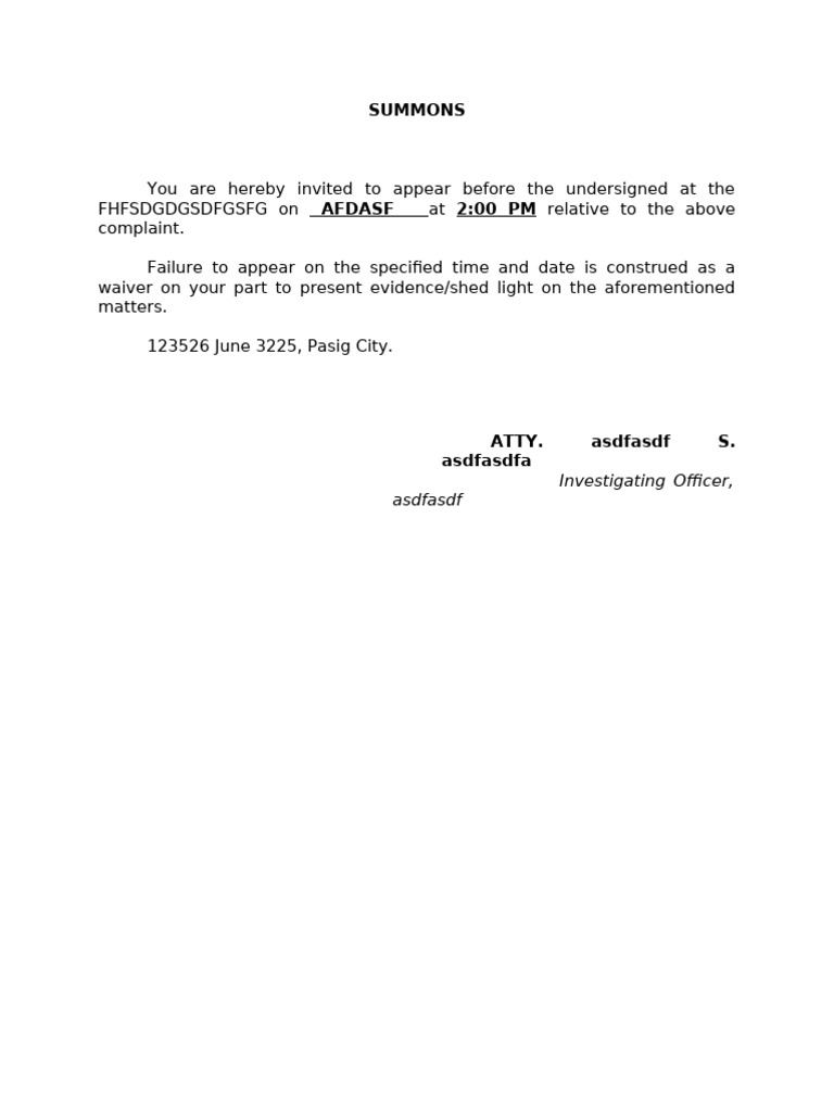 Legal Summons Notification | PDF