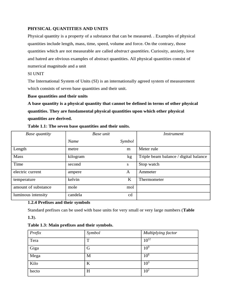 Understanding Physical Quantities and Units | PDF | Pendulum | Units Of ...