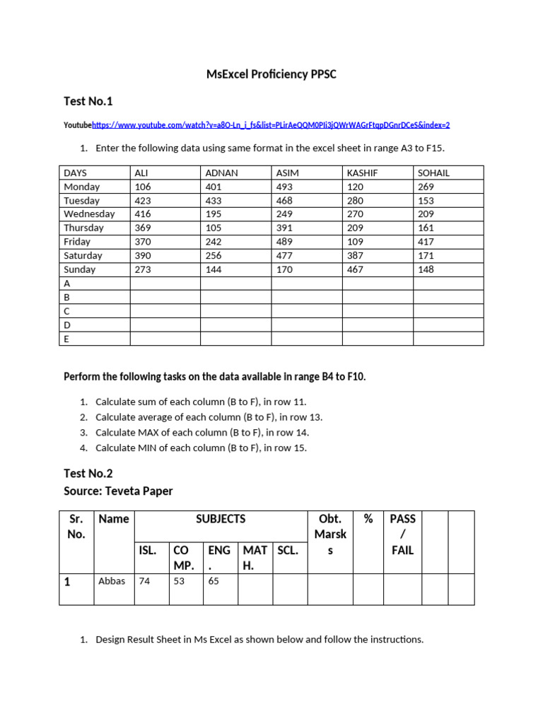 Excel Practice Questions for Proficiency | PDF | Trigonometric ...