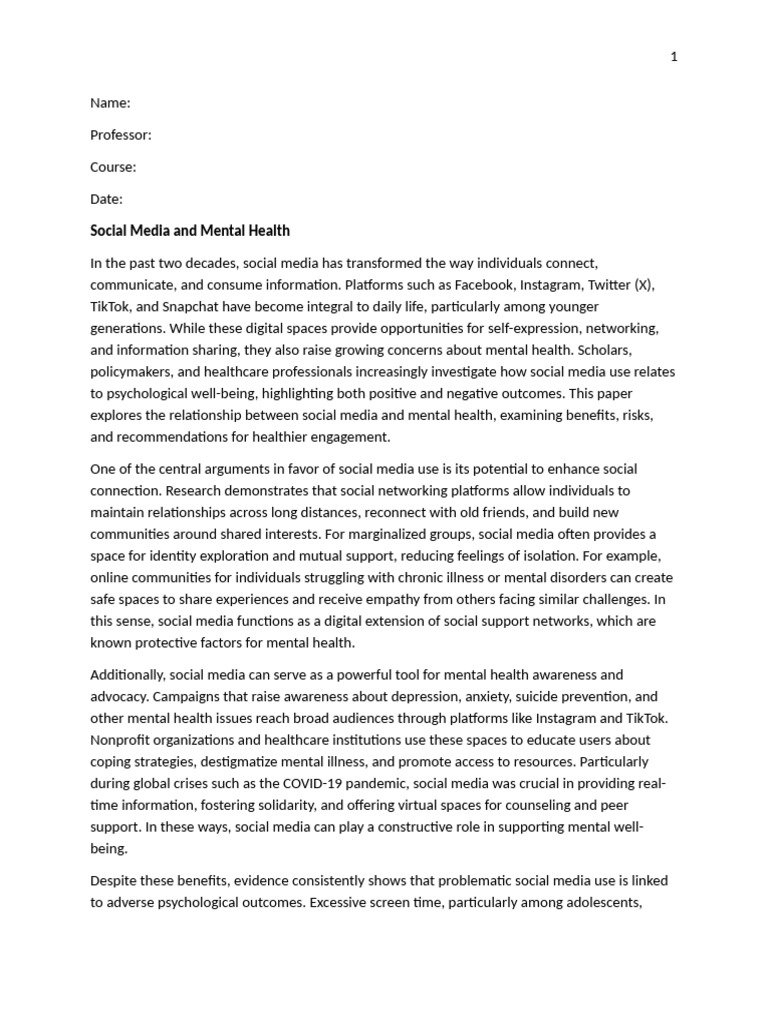 Social Media's Impact on Mental Health | PDF | Mental Health | Social Media