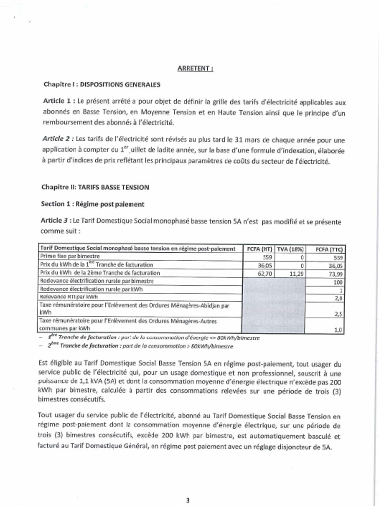 Tarif Electricite 2016 | PDF