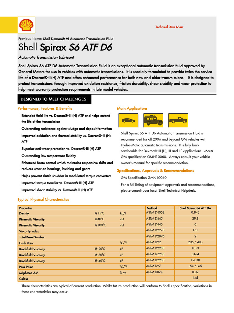 Gpcdoc Gtds Shell Spirax s6 Atf d6 (En) Tds | PDF | Automatic ...