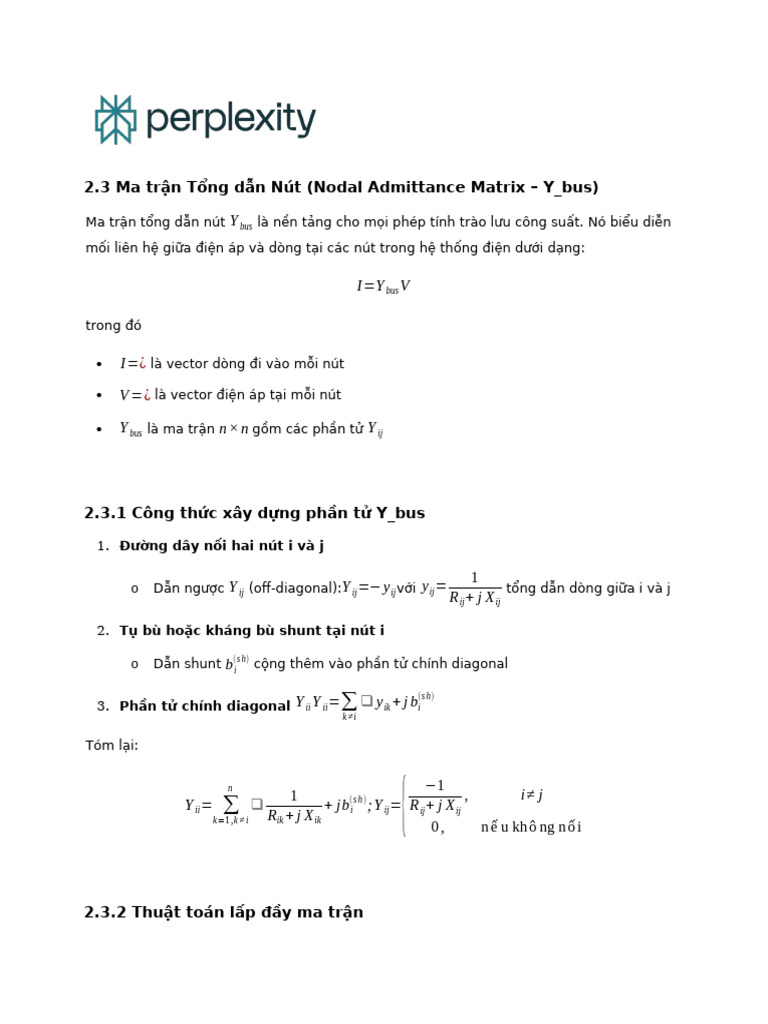2.3 Ma trận Tổng dẫn Nút (Nodal Admittance Matrix | PDF