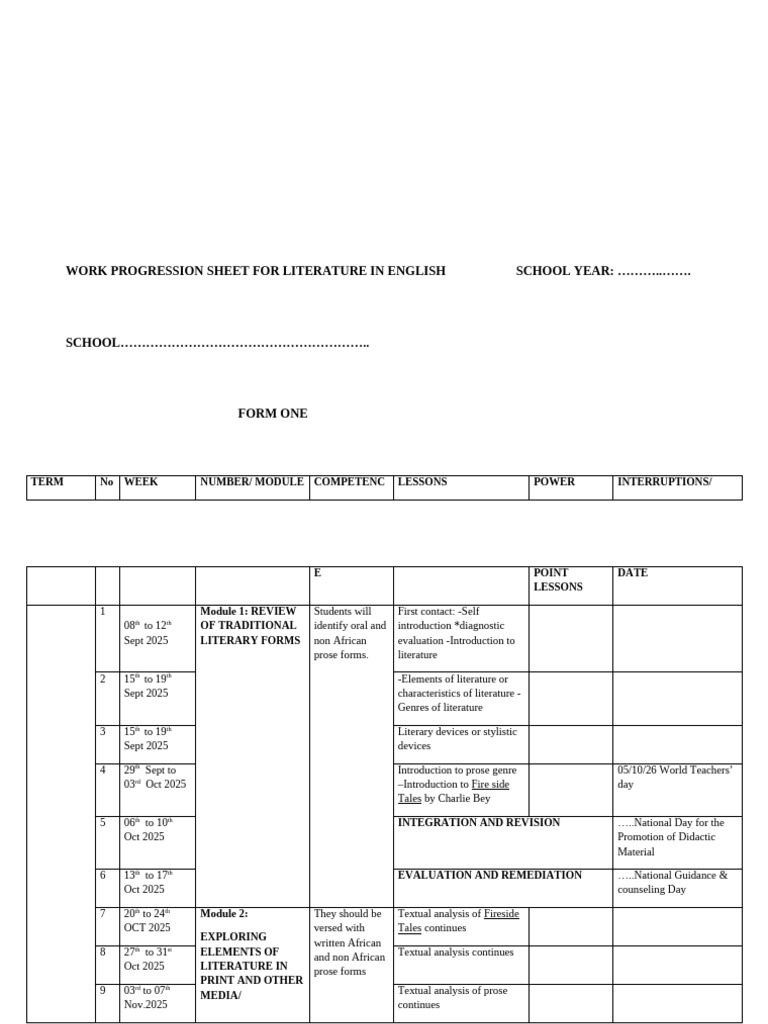 Literature Progression Sheet 2025-2026 | PDF | Poetry | Writing