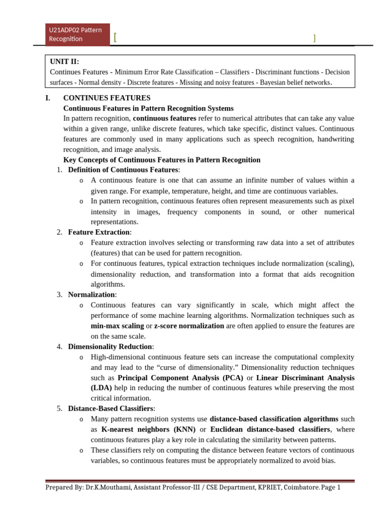 Continuous Features in Pattern Recognition | PDF | Bayesian Network ...