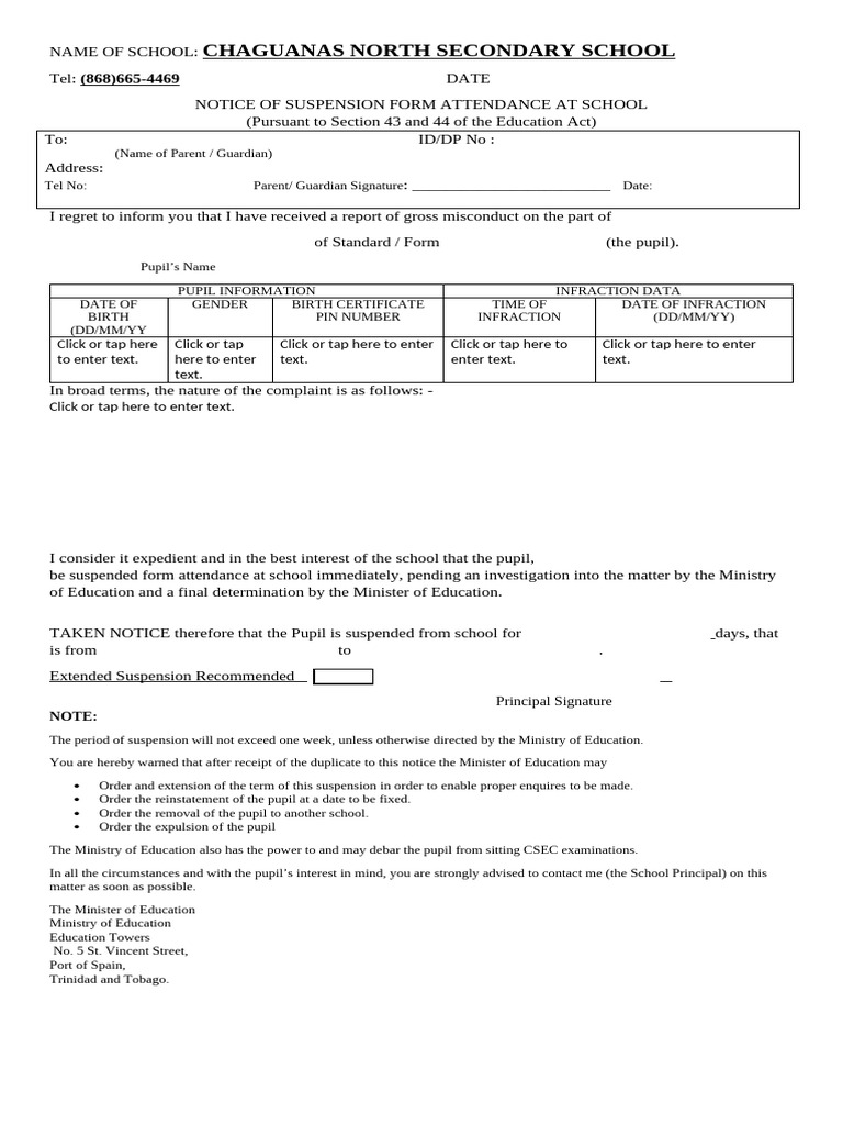 Suspension Notice for Student Misconduct | PDF