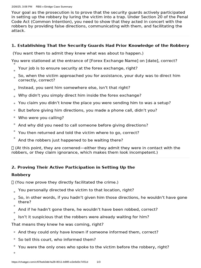RBS v Etridge: Security Guards' Role in Robbery | PDF | Robbery ...