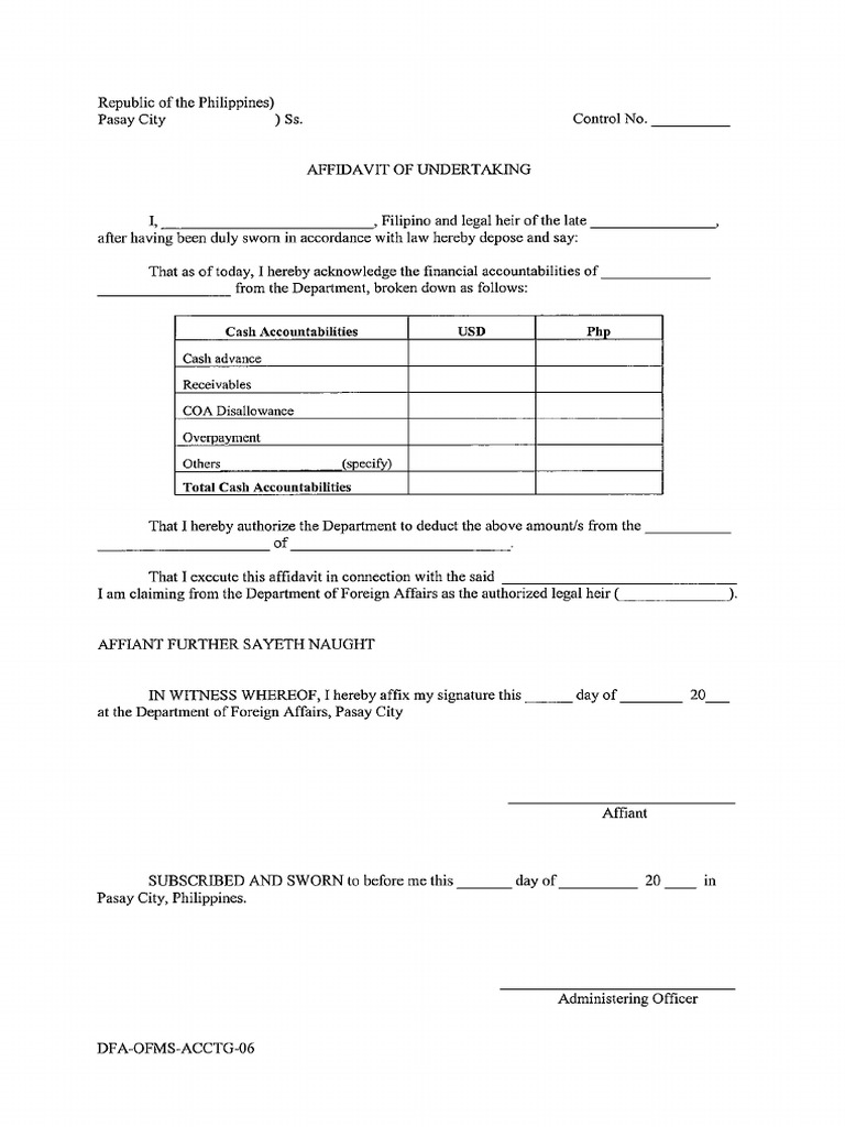 Affidavit of Undertaking For Financial Accountabilities (Deceased) | PDF