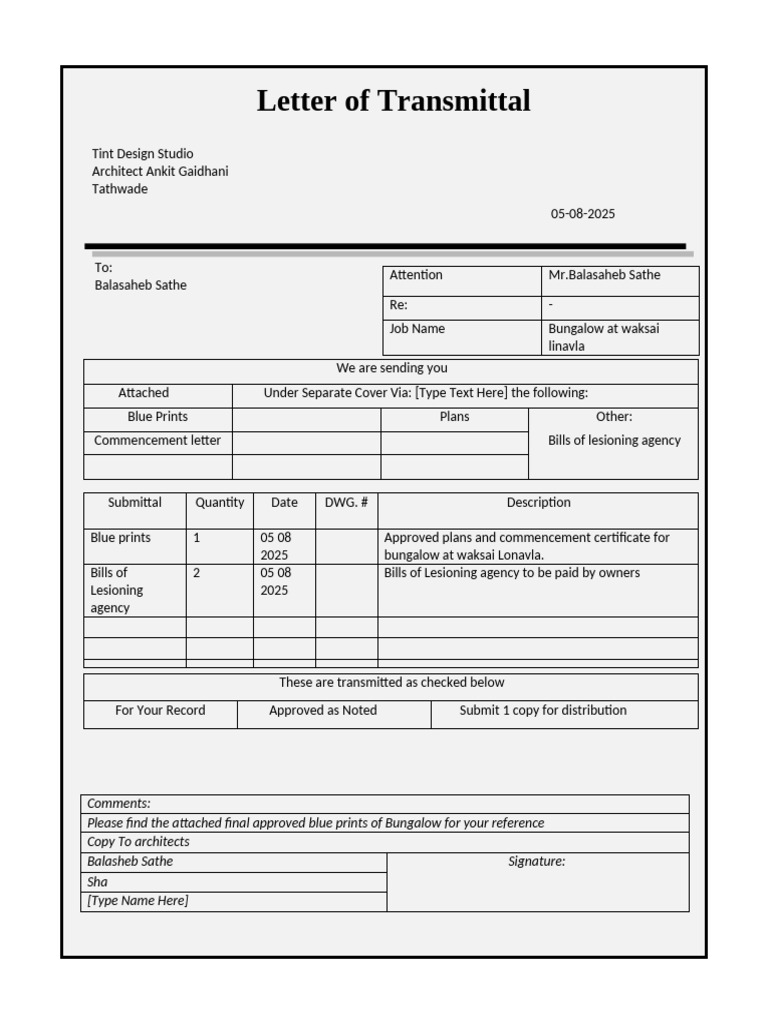 Letter of Transmittal Template KK | PDF